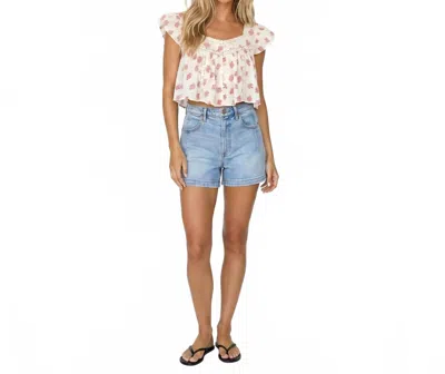 Bila77 Ellen Floral Print Top In Pink Pearl In Blue