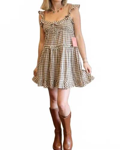 Bila77 Karelia Plaid Mini Dress In Cream In Brown