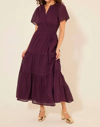 Bila77 Kelsie Tiered Midi Dress In Eggplant In Burgundy