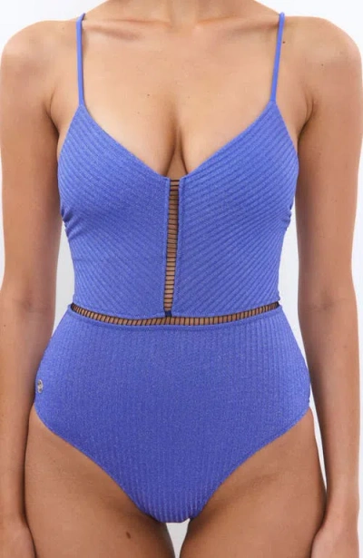 Biliblond Kim Rib Lurex Onepiece Swimsuit In Blue