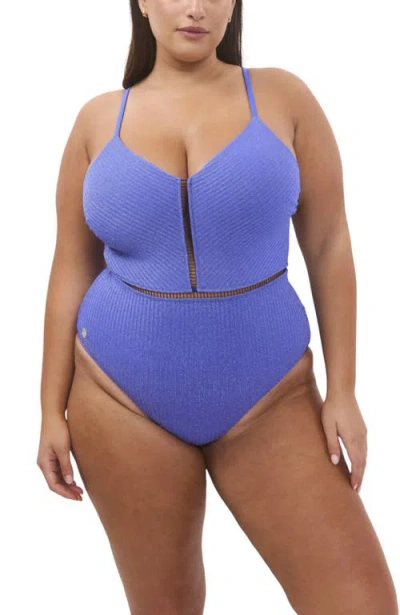 Biliblond Kim Rib Lurex Plus Size Onepiece Swimsuit In Blue