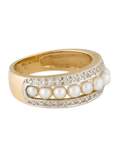 Pre-owned Bill Blass 14k Pearl & Diamond Band Ring In Multi
