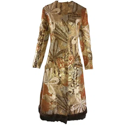 Pre-owned Bill Blass 1960s Vintage Silk Metallic 60s Mink Trimmed Dress Jacket Swing Coat In Brown