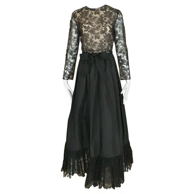 Pre-owned Bill Blass 1970s  Black Lace And Silk Tafetta Maxi Dress