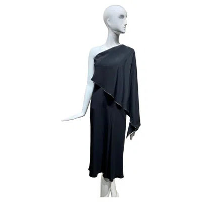 Pre-owned Bill Blass 1970s  One Shoulder Black Silk Cocktail Dress