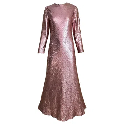 Pre-owned Bill Blass 1970s  Pink Metallic Sequin Long Sleeve Gown