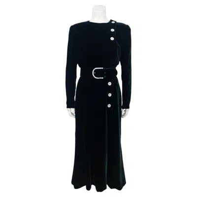 Pre-owned Bill Blass 1980's  Emerald Velvet Dress With Rhinestone Details In Green