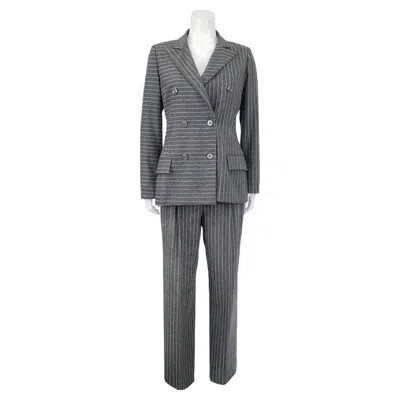Pre-owned Bill Blass 1980's  Grey Chalk-stripe Double-breasted Suit In Gray