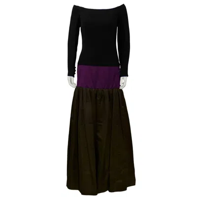 Pre-owned Bill Blass 1980's  Off The Shoulder Tri-color Gown In Black
