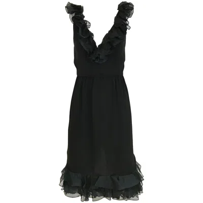 Pre-owned Bill Blass 1980s  Black Crepe Ruffle Vintage Cocktail Dress