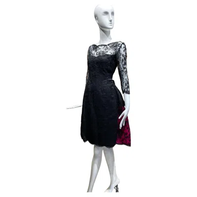 Pre-owned Bill Blass 1988  Black Lace And Hot Pink Cocktail Dress