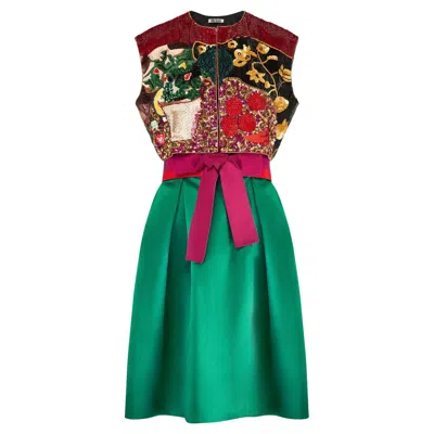 Pre-owned Bill Blass 1988  Runway Documented Green Silk Dress And Beaded Bolero