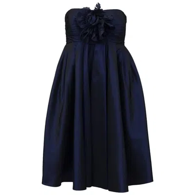 Pre-owned Bill Blass 1990's  Navy Blue Taffeta Cocktail Dress