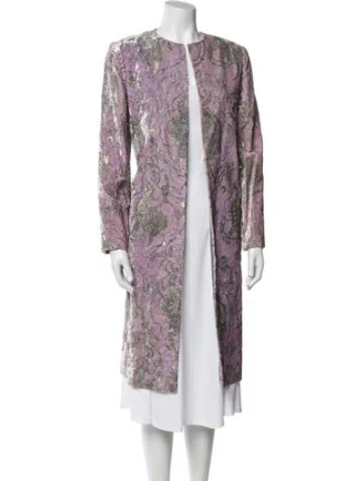Pre-owned Bill Blass 1990's Floral Print Coat In Purple