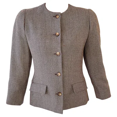 Pre-owned Bill Blass 1990s  Size 8 For Saks 5th Avenue Brown Vintage 90s Collarless Blazer
