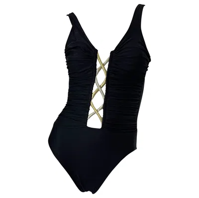 Pre-owned Bill Blass 1990s Black Sexy Cut Out Size 6 / 8 One Piece 90s Swimsuit Bodysuit