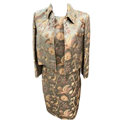 Pre-owned Bill Blass 2-piece Satin Sage Green Dress And Coat Set