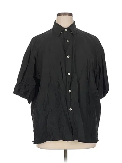 Pre-owned Bill Blass 3/4 Sleeve Silk Top Black Solid Pattern Mock Neckline Tops