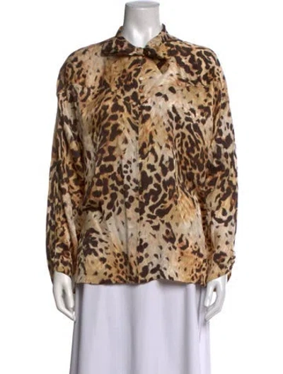Pre-owned Bill Blass Animal Print Long Sleeve Blouse In Multicolor