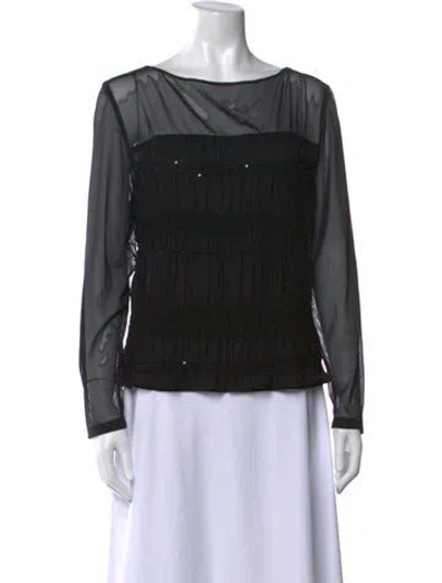 Pre-owned Bill Blass Bateau Neckline Long Sleeve Blouse In Black
