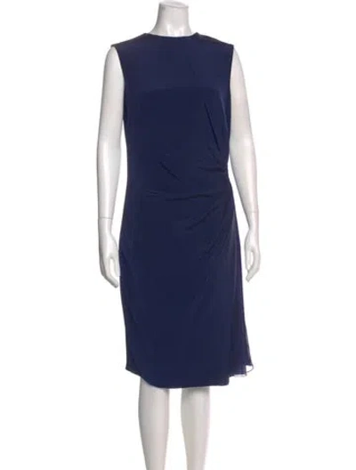 Pre-owned Bill Blass Bateau Neckline Midi Length Dress In Blue