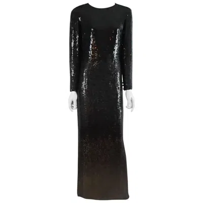 Pre-owned Bill Blass Black And Bronze Sequin Long Sleeve Gown - 10 - 1970's