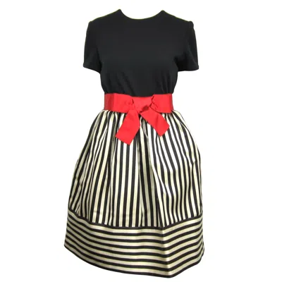 Pre-owned Bill Blass Black & White Red Striped Baby Doll Dress W/ Pockets, 1980s Size 6