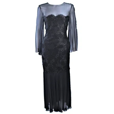 Pre-owned Bill Blass Black Chiffon Gown With Gold Lame Bodice Size 12