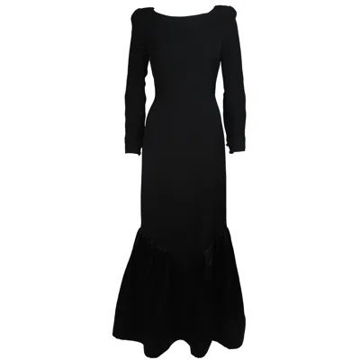 Pre-owned Bill Blass Black Long Sleeve Silk Gown With Gathered Satin Hem Size 8-10