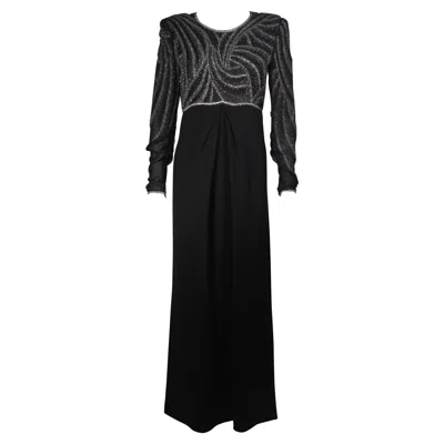 Pre-owned Bill Blass Black Silk Long Sleeve Beaded Gown Size 10