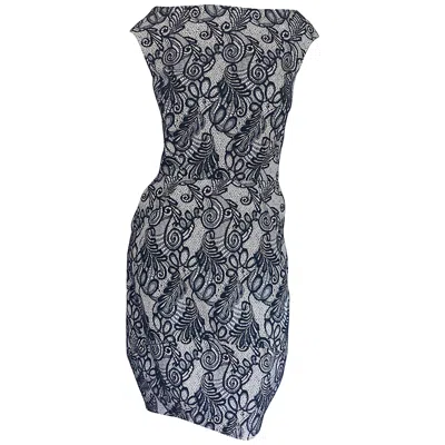 Pre-owned Bill Blass By Michael Vollbracht Black And White Lace Tulip Hem 2000s Dress