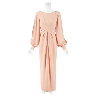 Pre-owned Bill Blass C.1990 Peach Silk Crepe Evening Gown With Dramatic Slit Sleeves, Sz 8 In Orange