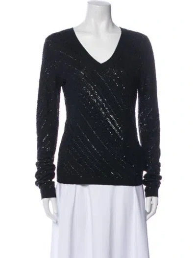 Pre-owned Bill Blass Cashmere V-neck Sweatshirt In Black