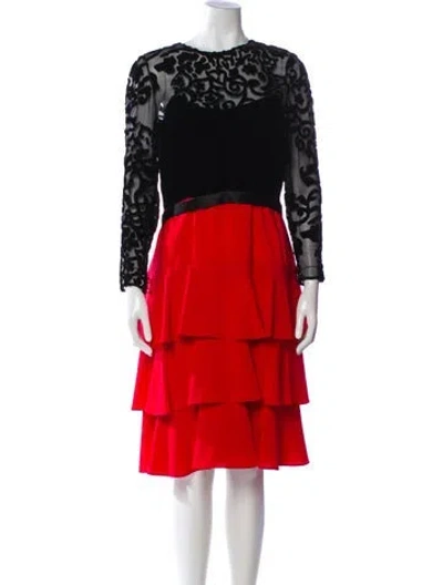Pre-owned Bill Blass Colorblock Pattern Knee-length Dress In Red