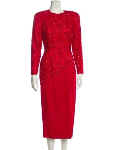 Pre-owned Bill Blass Crew Neck Long Dress In Red