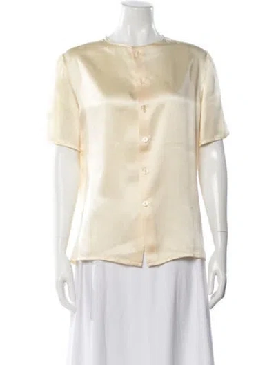 Pre-owned Bill Blass Crew Neck Short Sleeve Blouse In Neutral