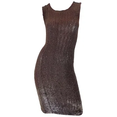 Pre-owned Bill Blass Early 2000s Silk Chiffon Brown Bronze Fully Sequined Sheath Dress