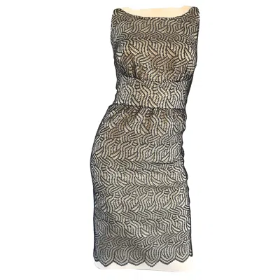 Pre-owned Bill Blass Fabulous  Sz 6 1990s Black And White Crochet Vintage 90s Sheath Dress