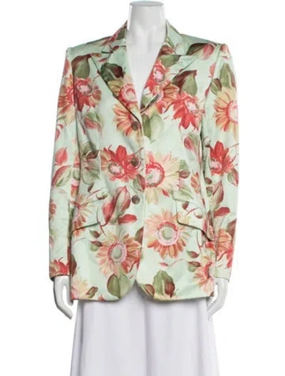 Pre-owned Bill Blass Floral Print Blazer In Green
