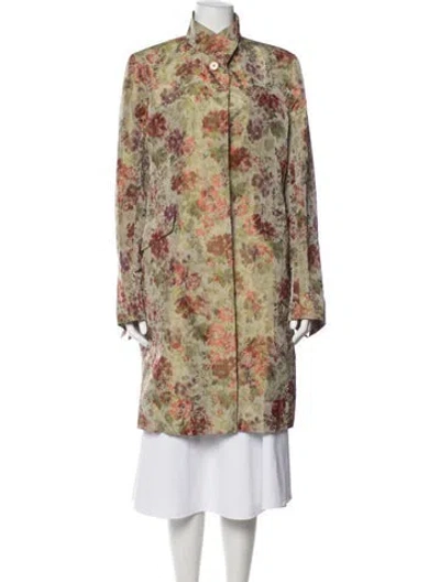Pre-owned Bill Blass Floral Print Coat In Green