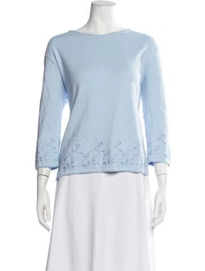 Pre-owned Bill Blass Floral Print Crew Neck Top In Blue