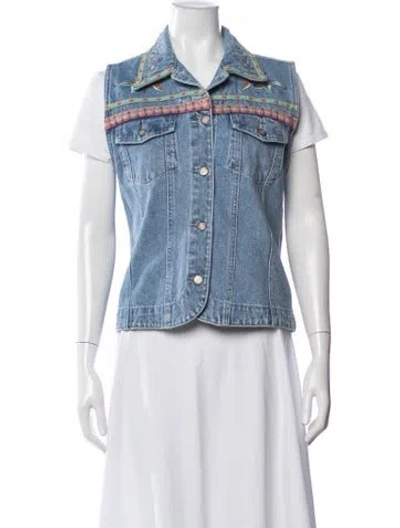 Pre-owned Bill Blass Floral Print Denim Jacket In Blue