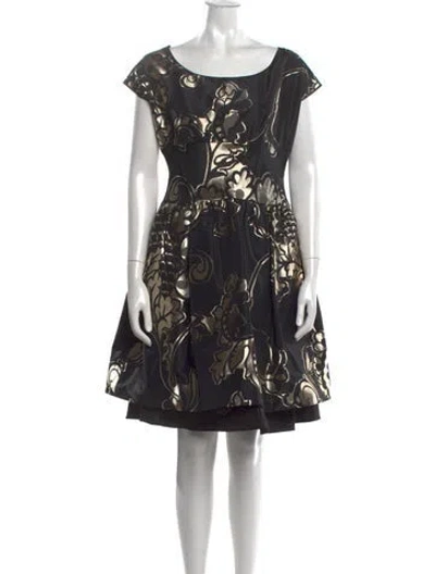 Pre-owned Bill Blass Floral Print Knee-length Dress In Black