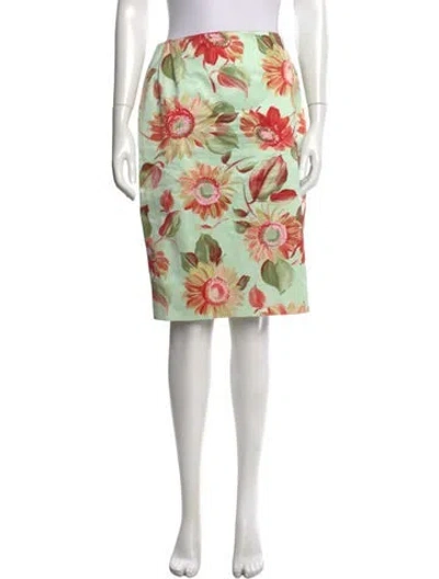 Pre-owned Bill Blass Floral Print Knee-length Skirt In Green