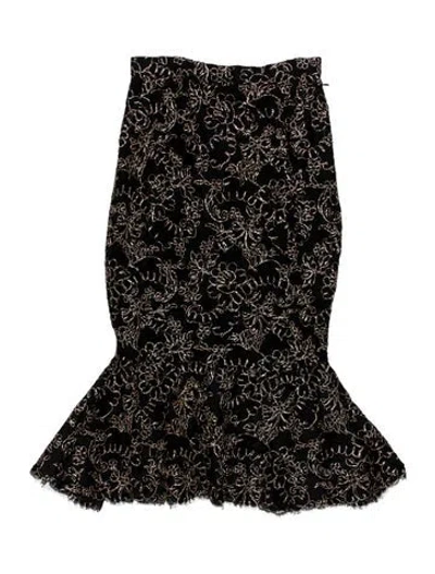 Pre-owned Bill Blass Floral Print Long Skirt In Black