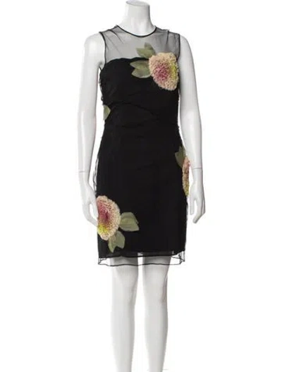 Pre-owned Bill Blass Floral Print Mini Dress In Black