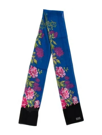 Pre-owned Bill Blass Floral Print Scarf In Blue
