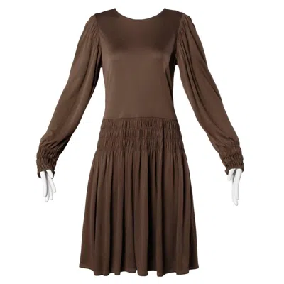 Pre-owned Bill Blass For Saks Fifth Avenue Ruched Brown Jersey Knit Dress