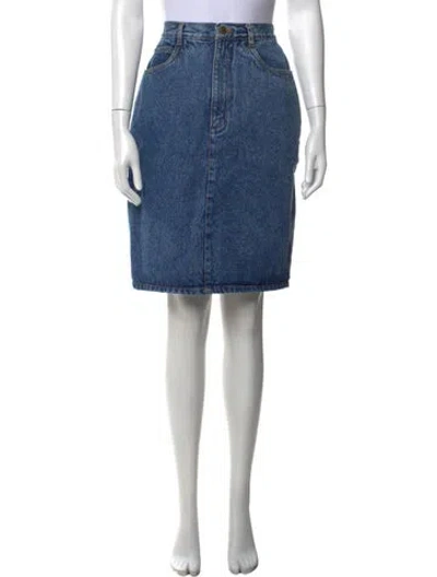 Pre-owned Bill Blass Fringe Trim Accent Knee-length Skirt In Blue