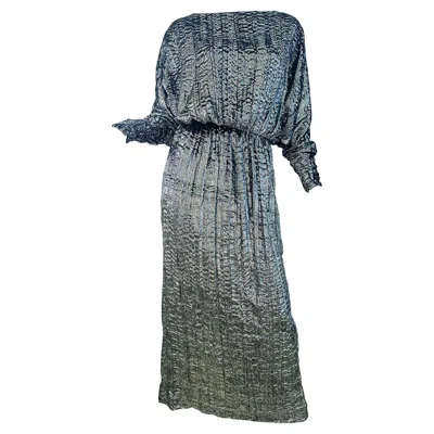 Pre-owned Bill Blass F/w1983 Black Silver Metallic Velvet 1980s Evening Gown Vintage Dress